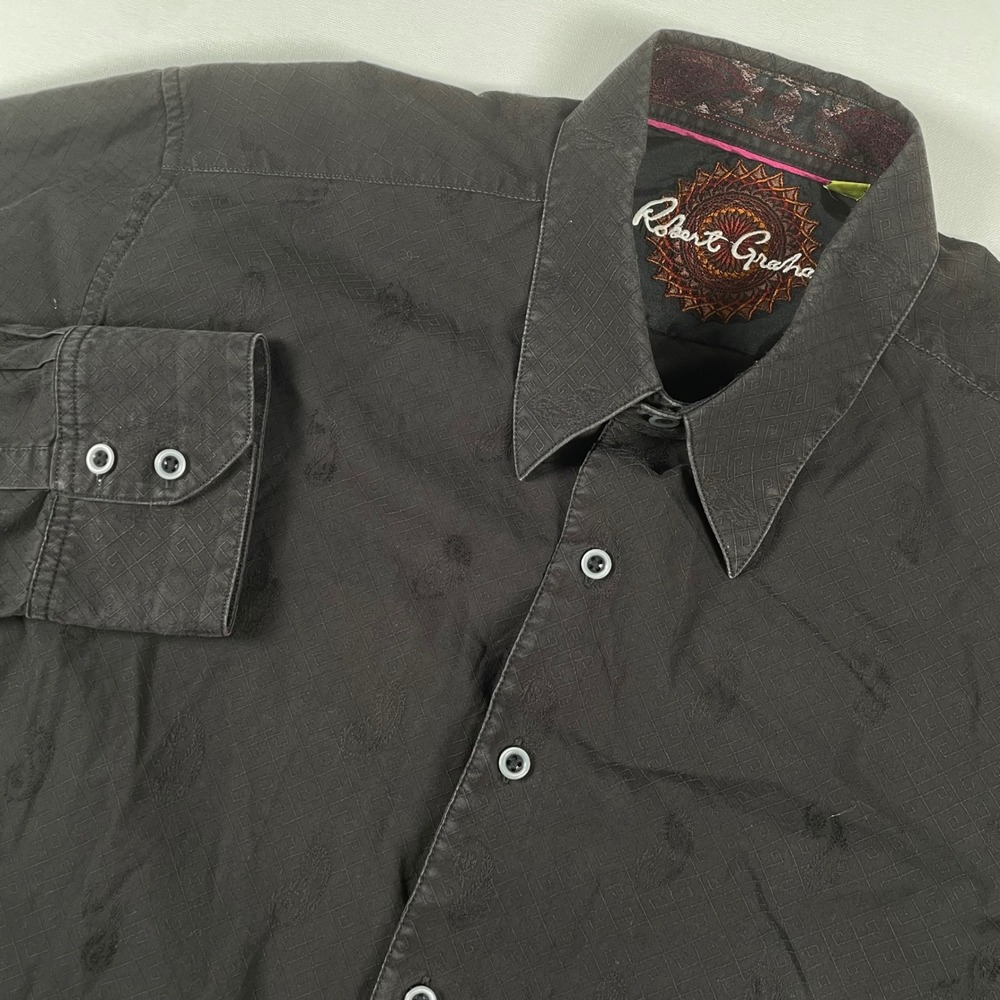 Robert Graham Classic Fit Button Down Black Shirt XL Paisley Embroidered Details
